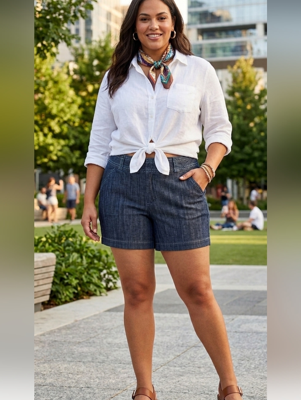 One5One Woman: High-Rise Indigo Denim Trouser Shorts Size 20W